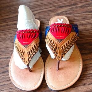 Dolce by mojo moxy Red and Blue Sandals Tri-Color Design, 9.5